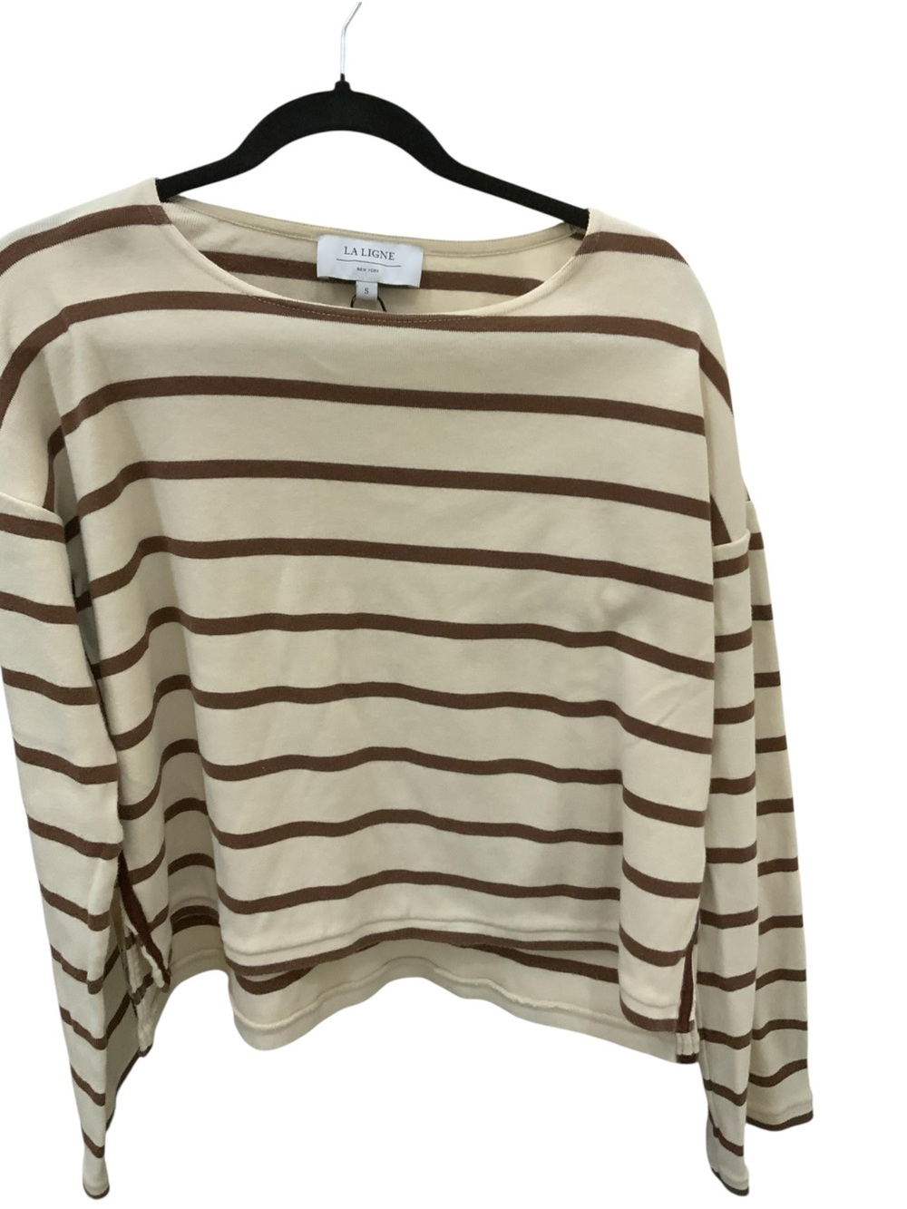 La Ligne Women's Cream and Brown Striped Long-Sleeve Top small